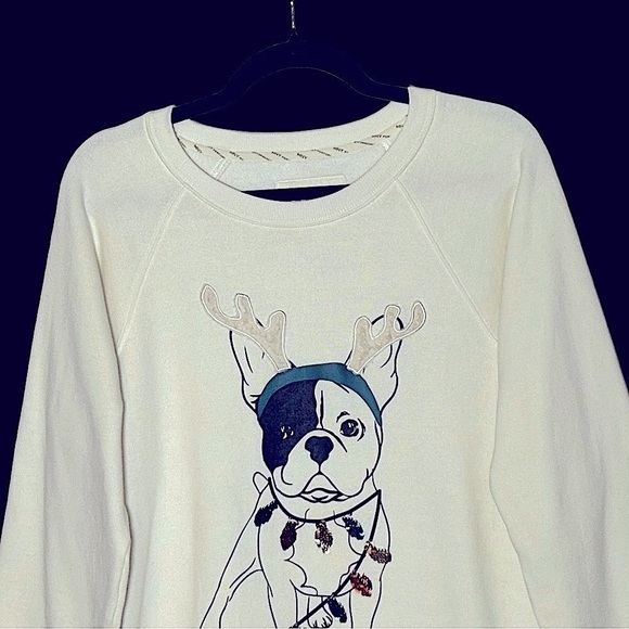 MNK Marc New York French Bulldog Christmas Sweatshirt in Sequin Light Bulbs, M - Picture 4 of 12